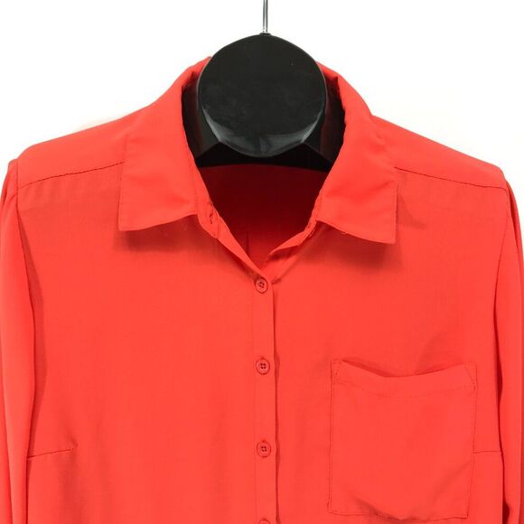 Torrid Lizzie Georgette Button-Up Long Sleeve Shirt Women's Plus 1/1X Orange - Picture 2 of 13